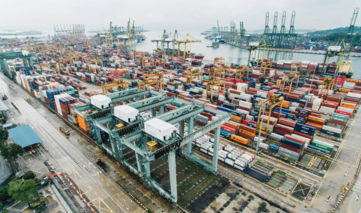 intermodal containers on dock